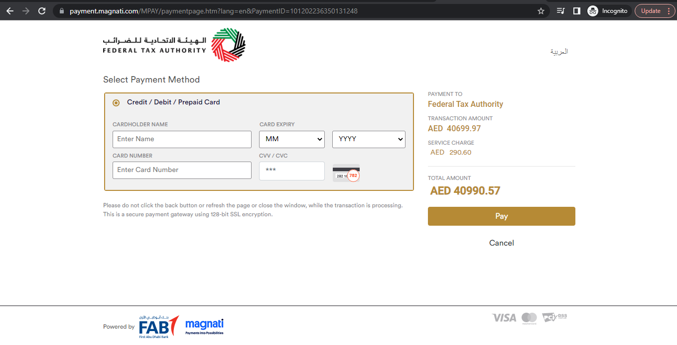  make VAT payments to FTA on Emaratax portal