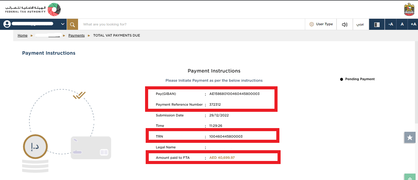  make VAT payments to FTA on Emaratax portal